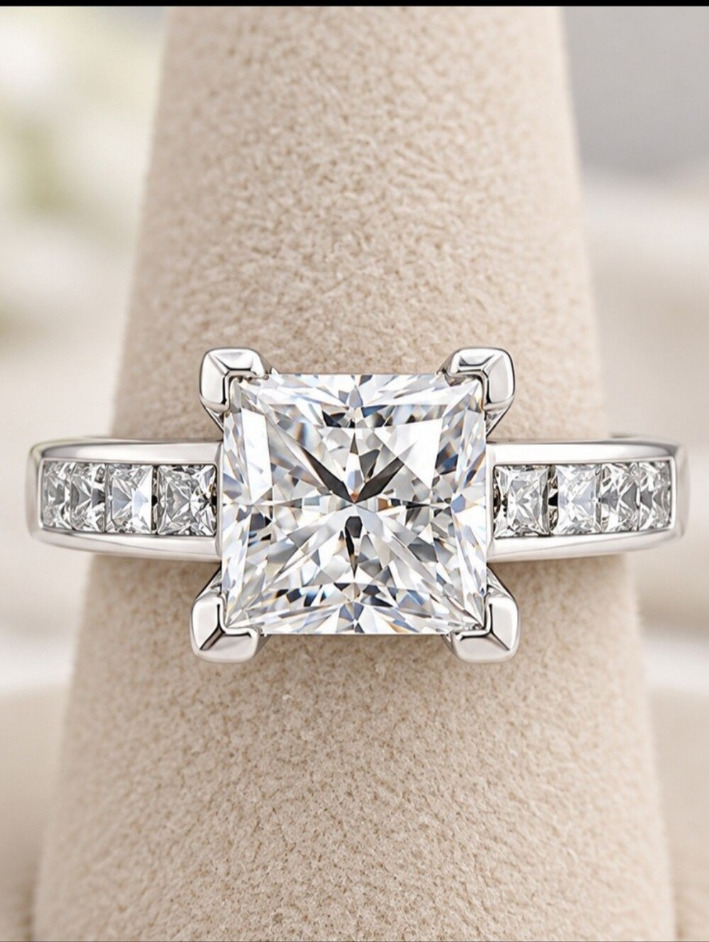 💍 Stunning Sterling Silver & Moissanite Princess-Cut Ring